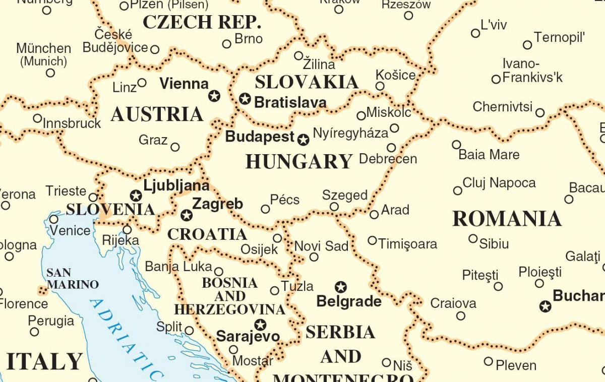 המפה סלובקיה השכנות