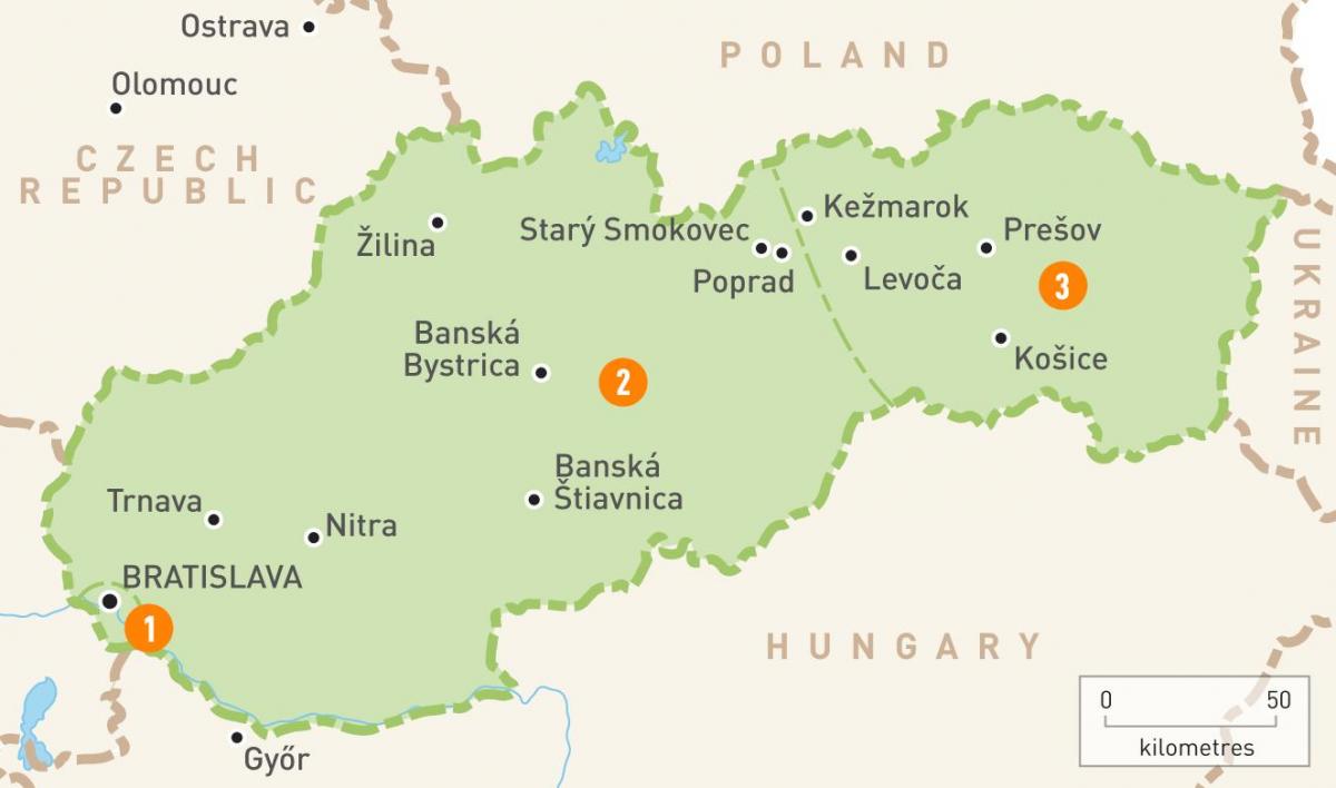 מפה של אזורים סלובקיה